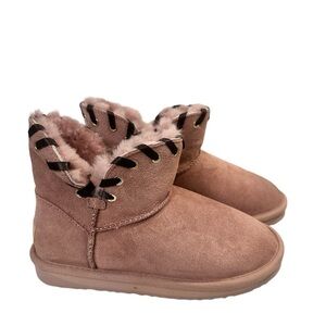 CCE France Pink Suede Fur-Lined Boots, Size 6, Cozy Winter Ankle Boots